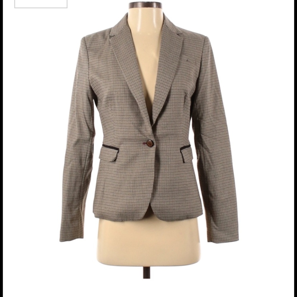 NWT- The Savile Row Co London Blazer Houndstooth Womens Small Elbow Patches- Tan